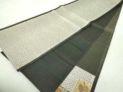 平和屋着物●太鼓柄袋帯　本泥染　市松花文　金銀糸　正絹　逸品　未使用　DABA1769ps