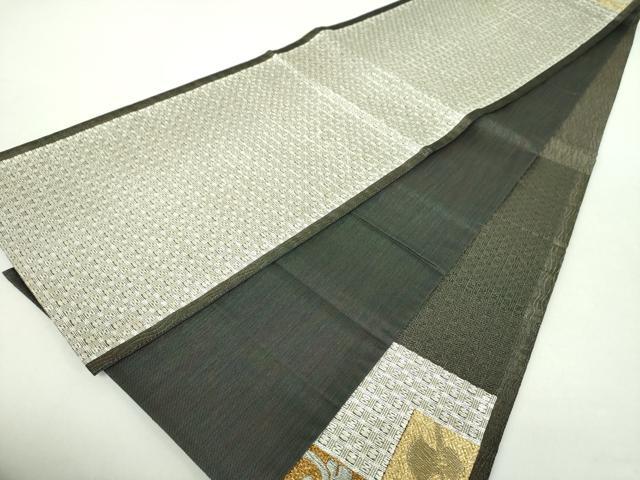 平和屋着物●太鼓柄袋帯　本泥染　市松花文　金銀糸　正絹　逸品　未使用　DABA1769ps