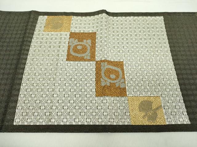 平和屋着物●太鼓柄袋帯　本泥染　市松花文　金銀糸　正絹　逸品　未使用　DABA1769ps