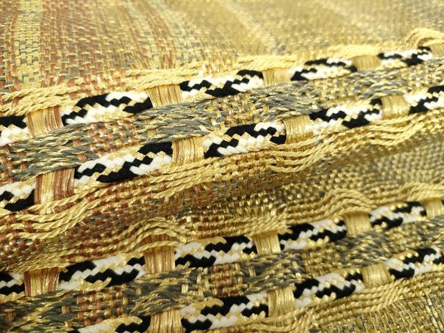 平和屋着物●ひなや工房　くむ・あむ・おる　伊豆蔵明彦　太鼓柄袋帯　横段文　金糸　正絹　逸品　DABA1770ps