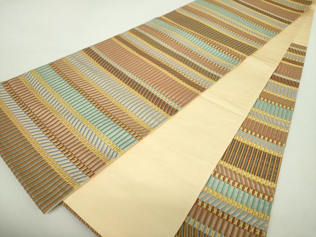 平和屋着物○六通柄袋帯 唐織 横段文 金糸 正絹 逸品 DABA1773ps