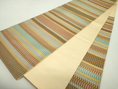 平和屋着物●六通柄袋帯　唐織　横段文　金糸　正絹　逸品　DABA1773ps