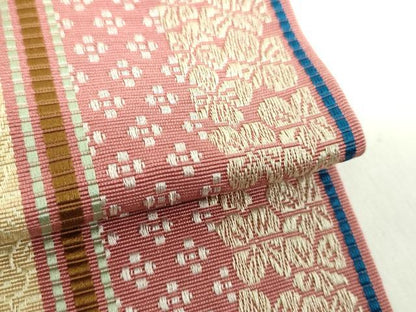 平和屋着物●本場筑前博多織　両面　半幅帯　花間道　博多金ラベル　証紙付き　正絹　逸品　未使用　DABA1791ps