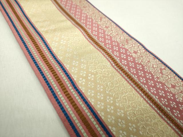 平和屋着物●本場筑前博多織　両面　半幅帯　花間道　博多金ラベル　証紙付き　正絹　逸品　未使用　DABA1791ps