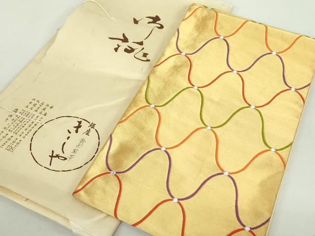 平和屋着物●銀座きしや　六通柄袋帯　金色袋帯　網目文　金銀糸　たとう紙付き　正絹　逸品　DABA1793ps