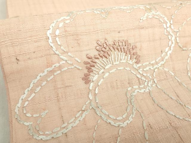 平和屋着物●銀座きしや　九寸開き名古屋帯　刺し子　総刺繍　生紬　草花文　たとう紙付き　正絹　逸品　DABA1799ps 平和屋着物○銀座きしや 九寸開き名古屋帯 刺し子 総刺繍