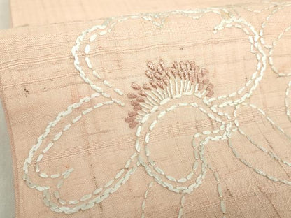 平和屋着物●銀座きしや　九寸開き名古屋帯　刺し子　総刺繍　生紬　草花文　たとう紙付き　正絹　逸品　DABA1799ps