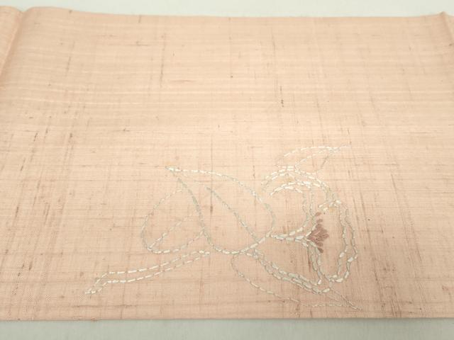 平和屋着物●銀座きしや　九寸開き名古屋帯　刺し子　総刺繍　生紬　草花文　たとう紙付き　正絹　逸品　DABA1799ps 平和屋着物○銀座きしや 九寸開き名古屋帯 刺し子 総刺繍