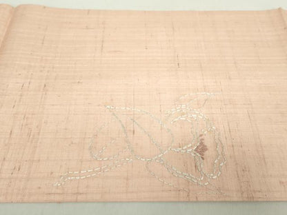 平和屋着物●銀座きしや　九寸開き名古屋帯　刺し子　総刺繍　生紬　草花文　たとう紙付き　正絹　逸品　DABA1799ps