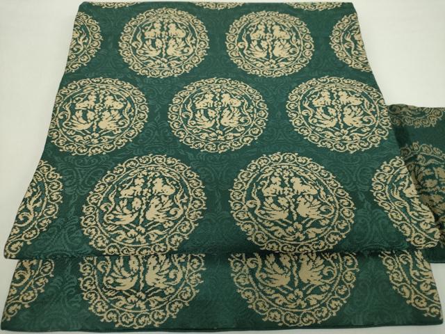 平和屋着物●九寸名古屋帯　花鳥丸文　正絹　逸品　DABA1803ps