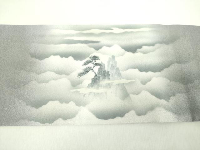 平和屋着物●九寸名古屋帯　手描き　霞風景文　銀通し地　正絹　逸品　DABA1806ps