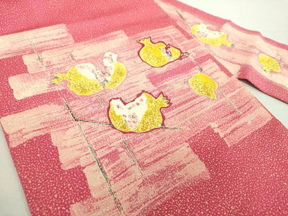 平和屋着物●東京友禅　熊谷好博子　塩瀬　九寸名古屋帯　刺繍　成り物　柘榴　たたき染め　正絹　逸品　DABA1808ps
