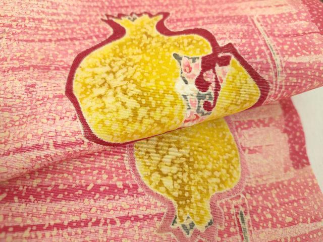 平和屋着物●東京友禅　熊谷好博子　塩瀬　九寸名古屋帯　刺繍　成り物　柘榴　たたき染め　正絹　逸品　DABA1808ps