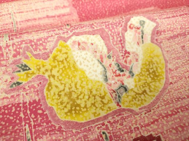 平和屋着物●東京友禅　熊谷好博子　塩瀬　九寸名古屋帯　刺繍　成り物　柘榴　たたき染め　正絹　逸品　DABA1808ps