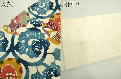 平和屋着物●九寸名古屋帯　型染　花鳥唐草　正絹　逸品　DABA1809ps