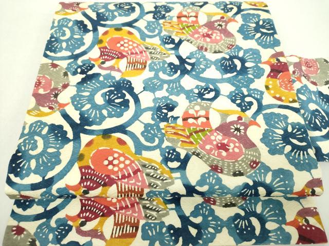 平和屋着物●九寸名古屋帯　型染　花鳥唐草　正絹　逸品　DABA1809ps