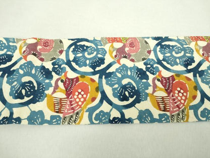 平和屋着物●九寸名古屋帯　型染　花鳥唐草　正絹　逸品　DABA1809ps