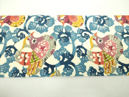 平和屋着物●九寸名古屋帯　型染　花鳥唐草　正絹　逸品　DABA1809ps