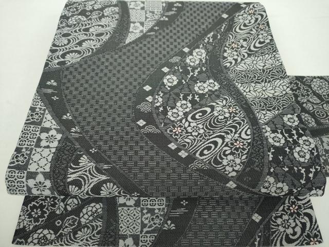 平和屋着物●九寸名古屋帯　刺繍　流水花文　正絹　逸品　未使用　DABA1811ps 平和屋着物○九寸名古屋帯 刺繍 流水花文 正絹 逸品 未使用