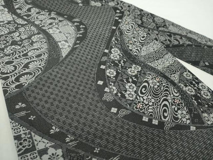 平和屋着物●九寸名古屋帯　刺繍　流水花文　正絹　逸品　未使用　DABA1811ps