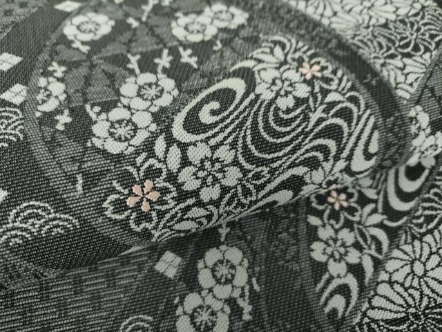 平和屋着物●九寸名古屋帯　刺繍　流水花文　正絹　逸品　未使用　DABA1811ps 平和屋着物○九寸名古屋帯 刺繍 流水花文 正絹 逸品 未使用