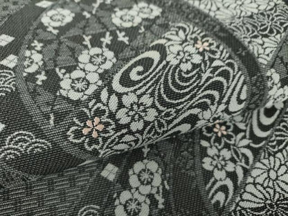 平和屋着物●九寸名古屋帯　刺繍　流水花文　正絹　逸品　未使用　DABA1811ps