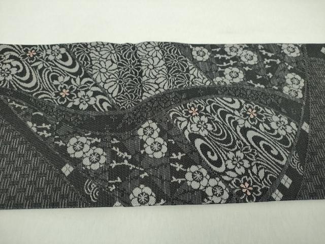平和屋着物●九寸名古屋帯　刺繍　流水花文　正絹　逸品　未使用　DABA1811ps 平和屋着物○九寸名古屋帯 刺繍 流水花文 正絹 逸品 未使用