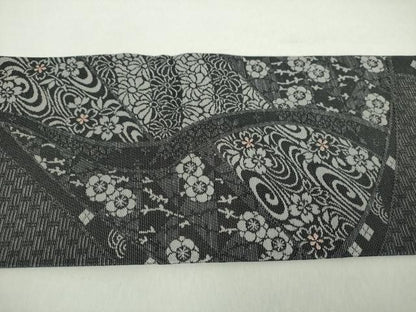 平和屋着物●九寸名古屋帯　刺繍　流水花文　正絹　逸品　未使用　DABA1811ps