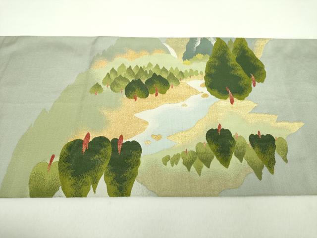 平和屋着物●爪掻き本綴れ　八寸名古屋帯　風景文　金銀糸　正絹　逸品　DABA1812ps