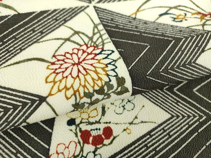 平和屋着物●全通柄九寸名古屋帯　型染　格子花文　鬼しぼ縮緬　正絹　逸品　未使用　DABA1814ps