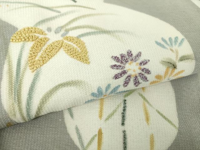 平和屋着物●中国三大刺繍　相良刺繍　九寸名古屋帯　手描き　花丸文　金彩　正絹　逸品　未使用　DABA1815ps