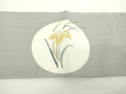 平和屋着物●中国三大刺繍　相良刺繍　九寸名古屋帯　手描き　花丸文　金彩　正絹　逸品　未使用　DABA1815ps