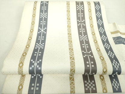 平和屋着物●九寸名古屋帯　間道　正絹　逸品　未使用　DABA1816ps