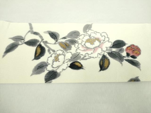 平和屋着物●京友禅作家　山科春宣　九寸名古屋帯　手描き　枝花文　金彩　正絹　逸品　DABA1818ps