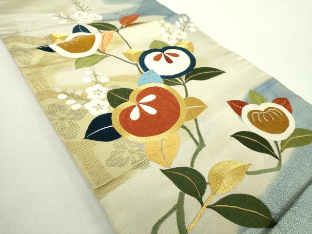 平和屋着物●アンティーク　大正ロマン　太鼓柄袋帯　駒刺繍　総手刺繍　橘　梅　金銀糸　正絹　逸品　DABA1819ps