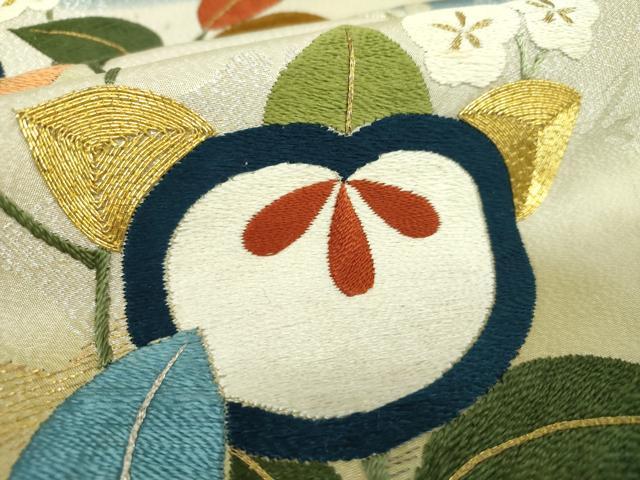 平和屋着物●アンティーク　大正ロマン　太鼓柄袋帯　駒刺繍　総手刺繍　橘　梅　金銀糸　正絹　逸品　DABA1819ps 平和屋着物○アンティーク 大正ロマン 太鼓柄袋帯 駒刺繍 総手刺繍 橘