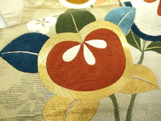 平和屋着物●アンティーク　大正ロマン　太鼓柄袋帯　駒刺繍　総手刺繍　橘　梅　金銀糸　正絹　逸品　DABA1819ps 平和屋着物○アンティーク 大正ロマン 太鼓柄袋帯 駒刺繍 総手刺繍 橘