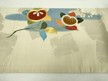平和屋着物●アンティーク　大正ロマン　太鼓柄袋帯　駒刺繍　総手刺繍　橘　梅　金銀糸　正絹　逸品　DABA1819ps