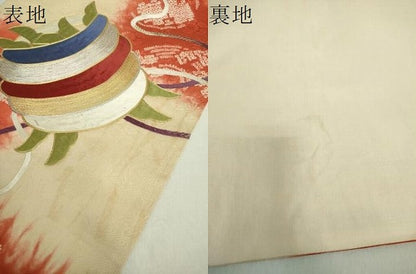 平和屋着物●アンティーク　大正ロマン　太鼓柄袋帯　駒刺繍　手刺繍　絞り　糸車花文　金銀糸　正絹　逸品　DABA1820ps