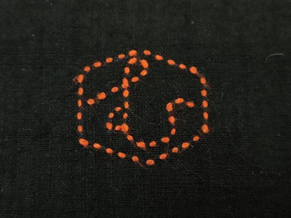 平和屋着物●九寸名古屋帯　作家物　紬地　刺し子　総刺繍　草花文　黒地　正絹　逸品　DABA1825ps