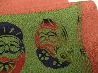 平和屋着物●九寸開き名古屋帯　型染　人物文　鬼しぼ縮緬　正絹　逸品　DABA1826ps