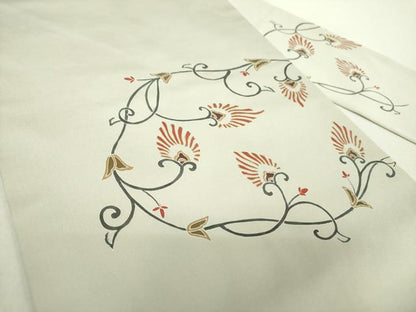 平和屋着物●塩瀬　九寸名古屋帯　刺繍　更紗花文　金彩　正絹　逸品　DABA1827ps