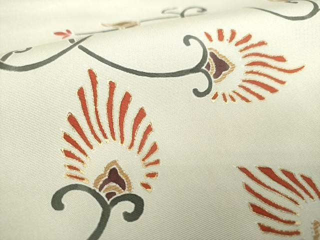 平和屋着物●塩瀬　九寸名古屋帯　刺繍　更紗花文　金彩　正絹　逸品　DABA1827ps