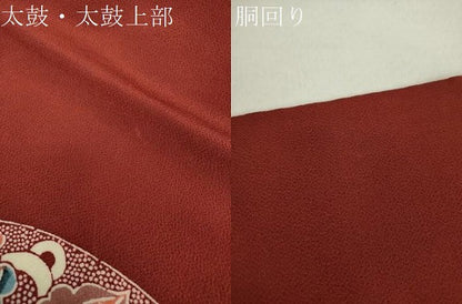 平和屋着物●九寸名古屋帯　型染　草木手染　更紗花鳥文　鬼しぼ縮緬　正絹　逸品　DABA1830ps