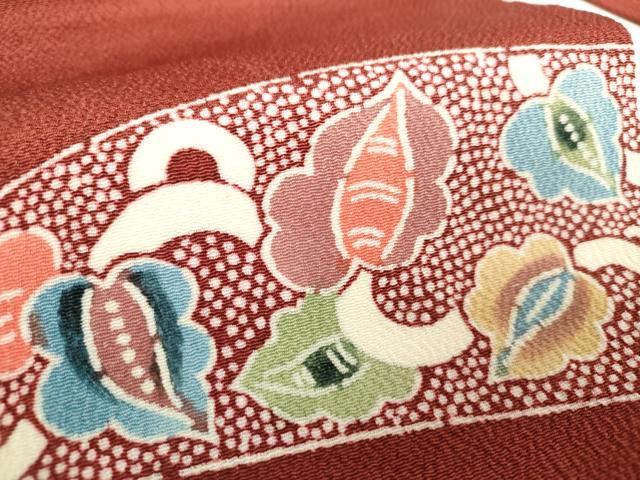 平和屋着物●九寸名古屋帯　型染　草木手染　更紗花鳥文　鬼しぼ縮緬　正絹　逸品　DABA1830ps