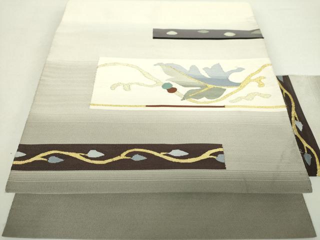 平和屋着物●爪掻き本綴れ　八寸名古屋帯　草葉文　金糸　正絹　逸品　DABA1832ps