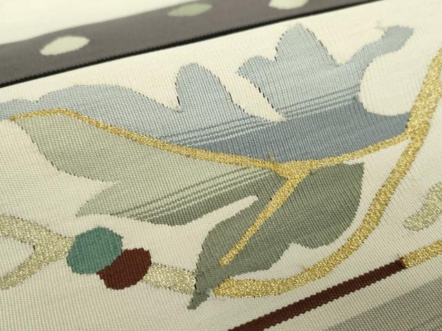 平和屋着物●爪掻き本綴れ　八寸名古屋帯　草葉文　金糸　正絹　逸品　DABA1832ps