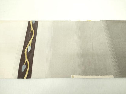 平和屋着物●爪掻き本綴れ　八寸名古屋帯　草葉文　金糸　正絹　逸品　DABA1832ps