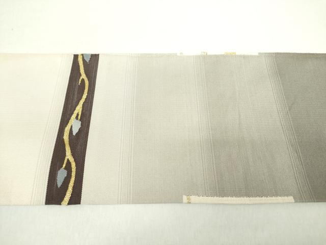 平和屋着物●爪掻き本綴れ　八寸名古屋帯　草葉文　金糸　正絹　逸品　DABA1832ps