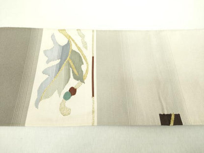 平和屋着物●爪掻き本綴れ　八寸名古屋帯　草葉文　金糸　正絹　逸品　DABA1832ps